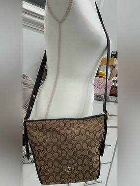 Coach Brown Signature Crossbody with Dark Brown Leather Trim